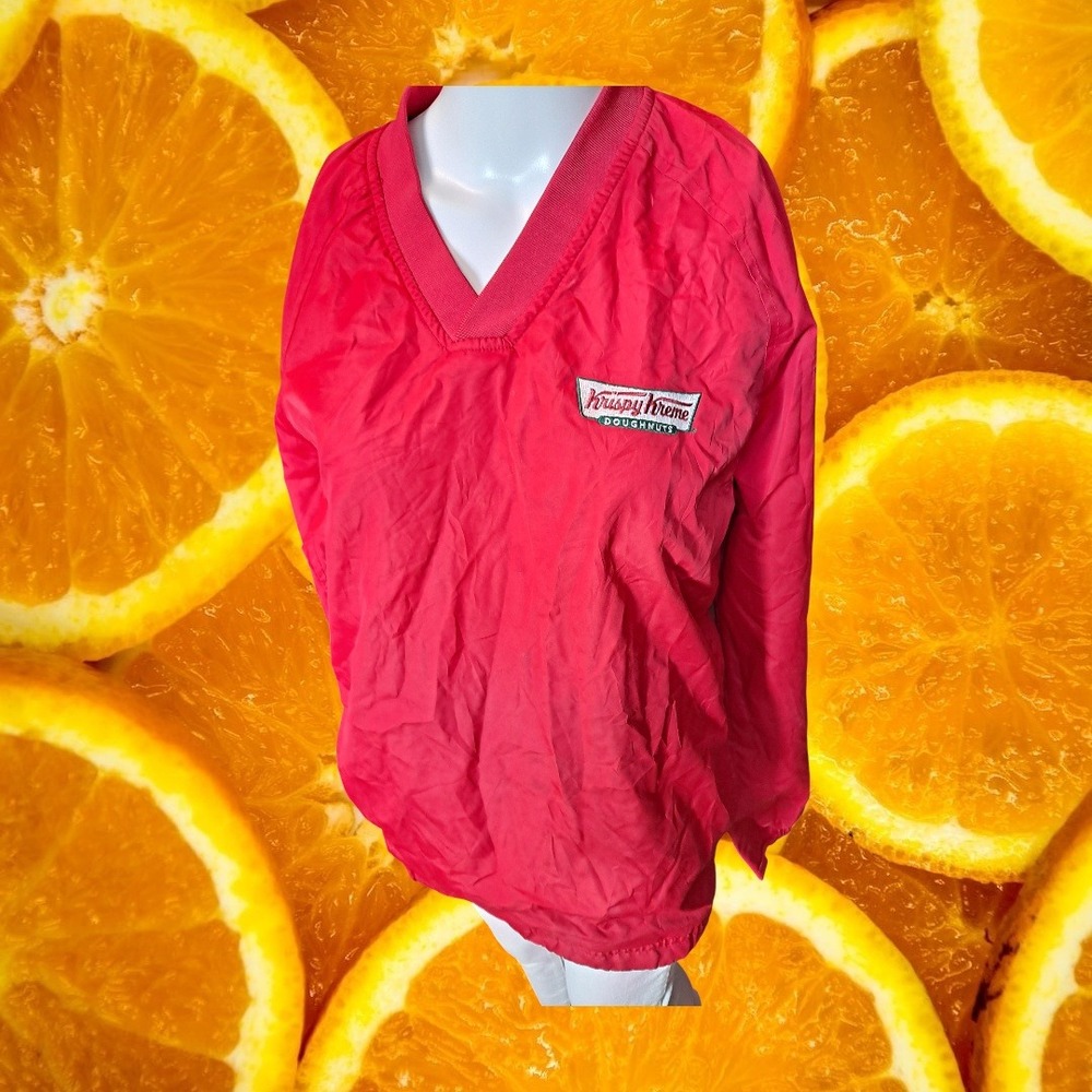 Krispy Kreme Doughnuts Sport Tek Red V Neck‎ Pullover Windbreaker Mens S